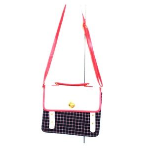 Leather and plaid messenger bag