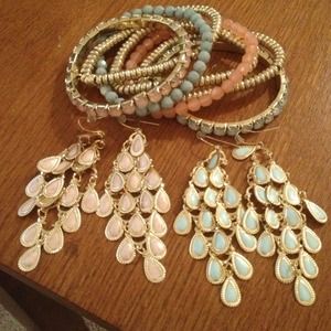 Bundle. Connected bracelet and 2 sets earrings