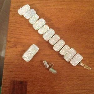 Fired glass earrings, charm, and bracelet