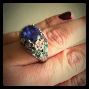 Purple dragonfly silver ring