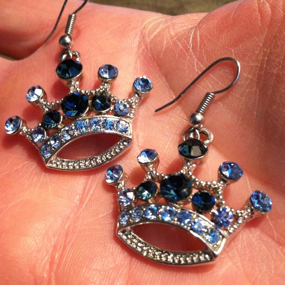 REDUCED Blue Jeweled Crown Earrings