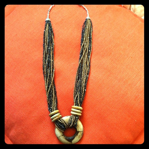 Beaded Wooden Pendent Necklace