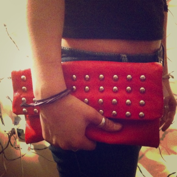 Sold!!Red studded faux leather clutch