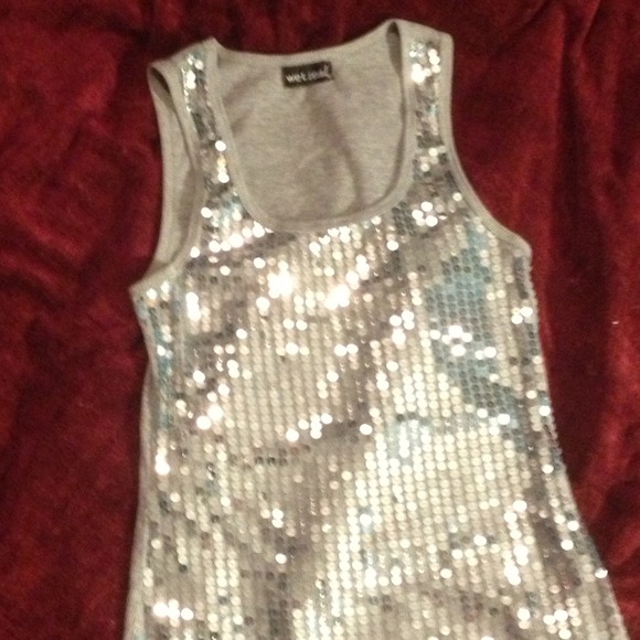 Grey / silver sequined front tank