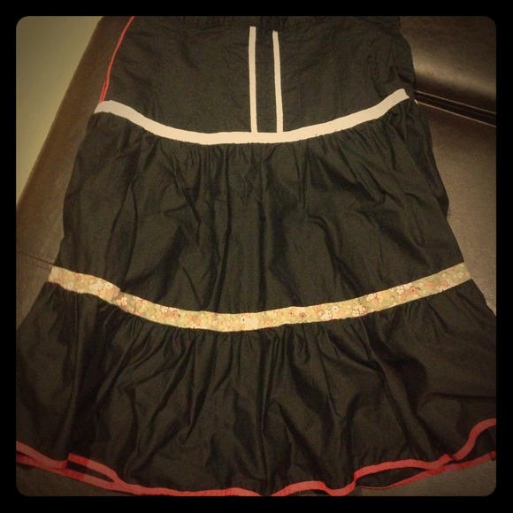 Anthropologie black ruffle, flare skirt