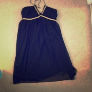 ABS Allen Schwartz black Grecian gold dress