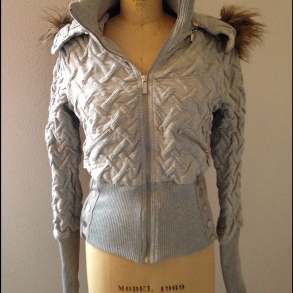 bebe Faux Fur Heather Grey Jacket Size S