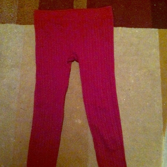 Burgundy cable knit tights