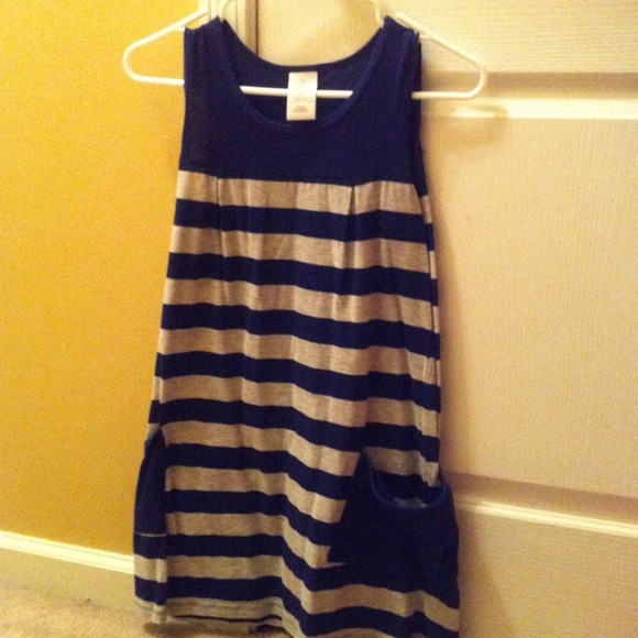 Navy striped dress with pockets.