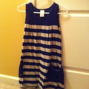Navy striped dress with pockets.