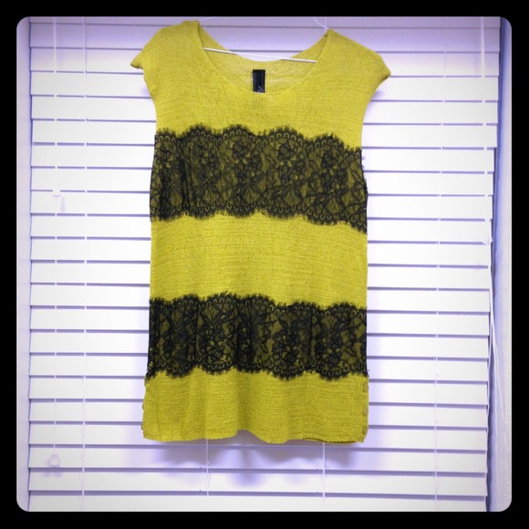 boutique yellow and black lace tunic