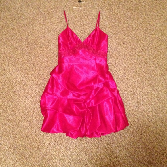 Hot pink sparkle short prom dress