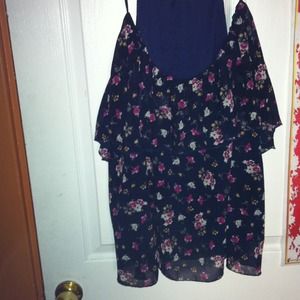 Navy Blue Ruffle Floral Blouse