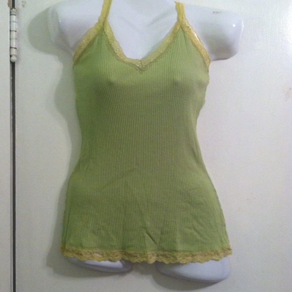 Green ribbed tank with green lace