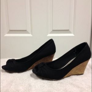 Black cork wedge peep toe shoes