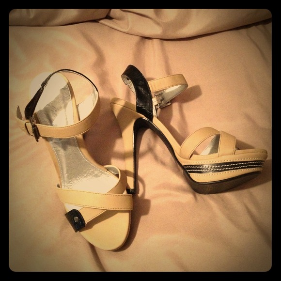 Tan and Black stilettos