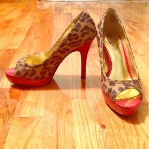 Candies red and leopard print heels