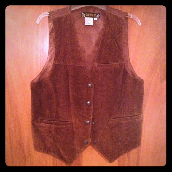 A brown 100% leather/suede vest