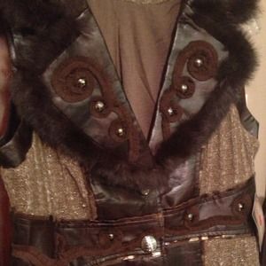 Love Token leather and fur trimmed long vest