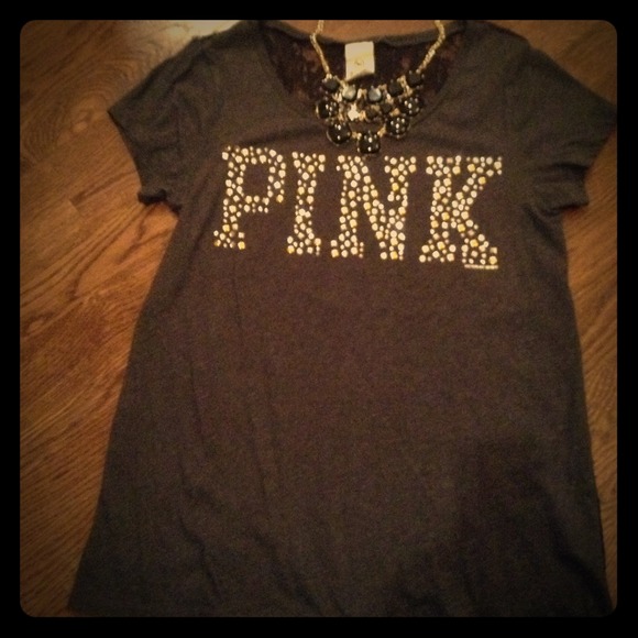 PINK black tee with sheer lace back