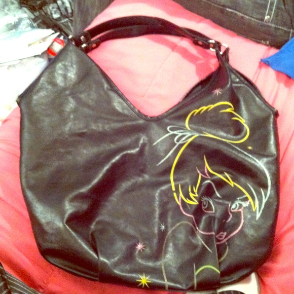 Black REAL leather Tinkerbell purse