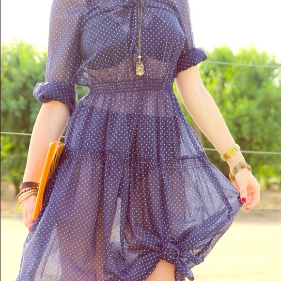 RESERVED Polka Dot Dress in Navy
