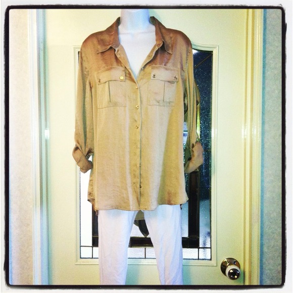 Gold safari long sleeve button up loose shirt