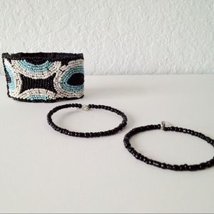 Modern Blue,Black White Bracelet and Earring  Set