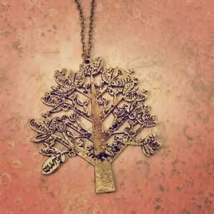 Long gold tree necklace