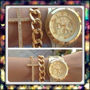 Chunky Goldie Chain & Crystal Cross Duo