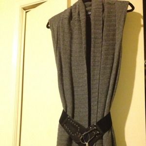 Sleeveless Cardigan with Attached Belt