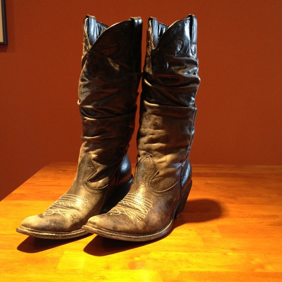 Distressed leather cowboy boots