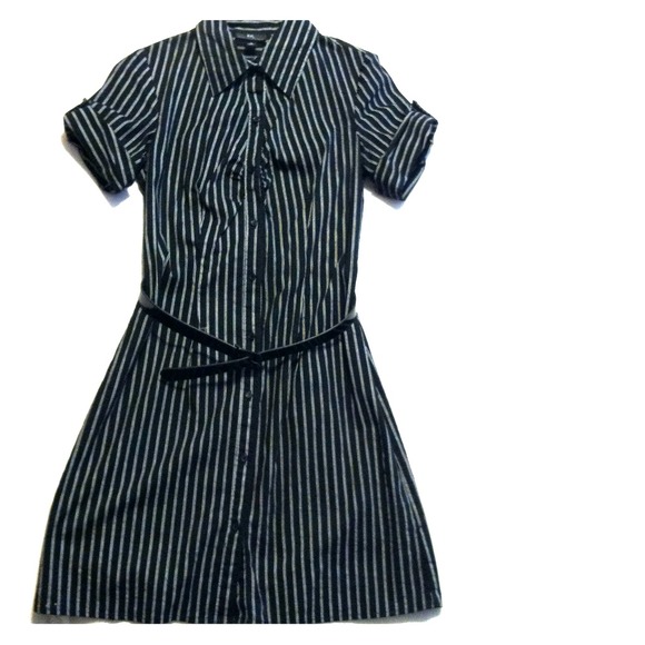 Belted pinstriped shirt dress