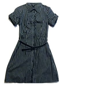 Belted pinstriped shirt dress