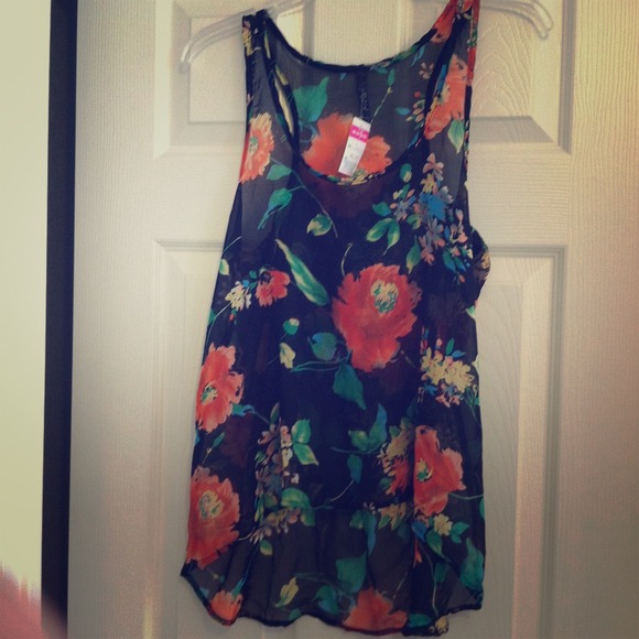 High Low floral print tank