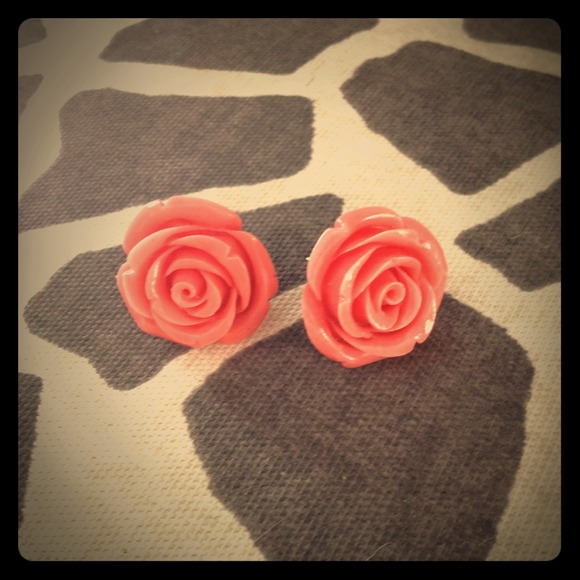 Vintage coral rose earrings