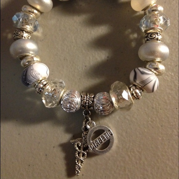 Gray/White Diabetic Medical Alert Charm Bracelet