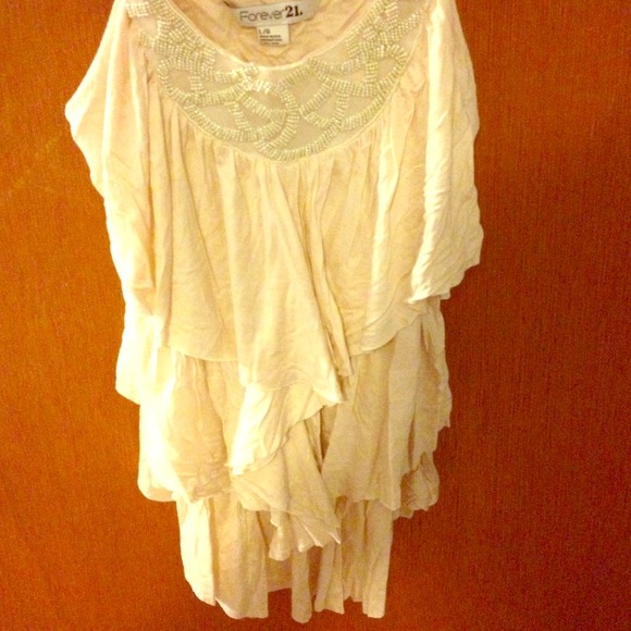 Nude tiered tank top with beaded bib