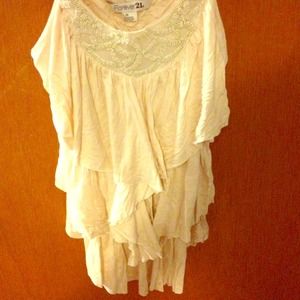 Nude tiered tank top with beaded bib