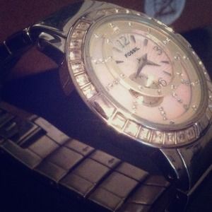 Silver banded diamond Fossil watch