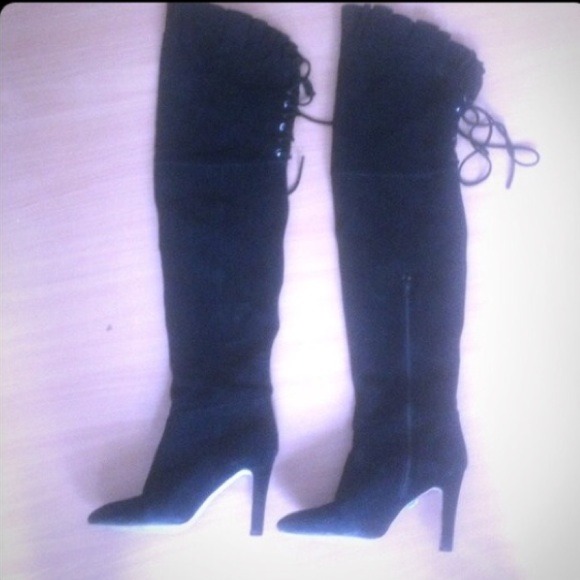 Over the knee black suede tie up boots HOST PICK - Picture 3 of 3