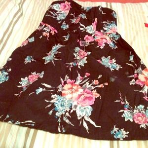 Black Floral Strapless Dress.