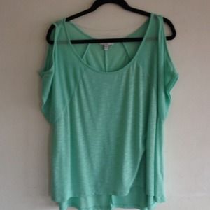 open shoulder seafoam green shirt