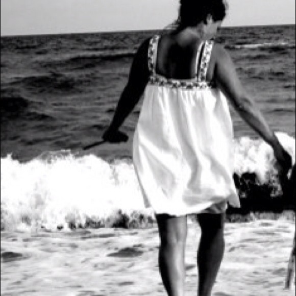 White with Gold embellished trim Linen dress-Sz 10