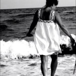 White with Gold embellished trim Linen dress-Sz 10