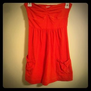 Red strapless summer dress