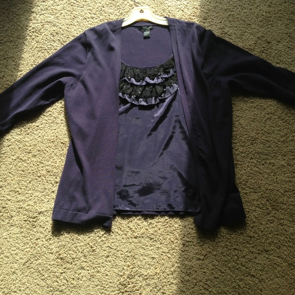 August Silk Navy sweater w/connected tank  1x