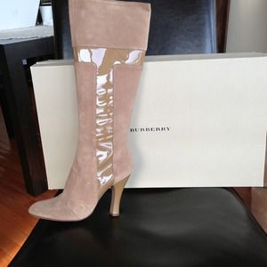 Burberry London suede and patent boots.