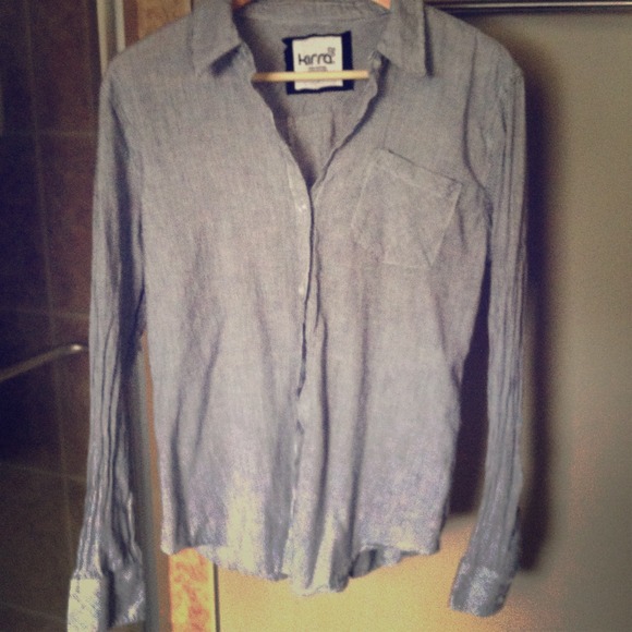 Black and white pinstripe button up shirt.