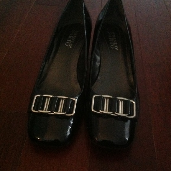 REDUCED -- Lovely black shoes with silver buckle.